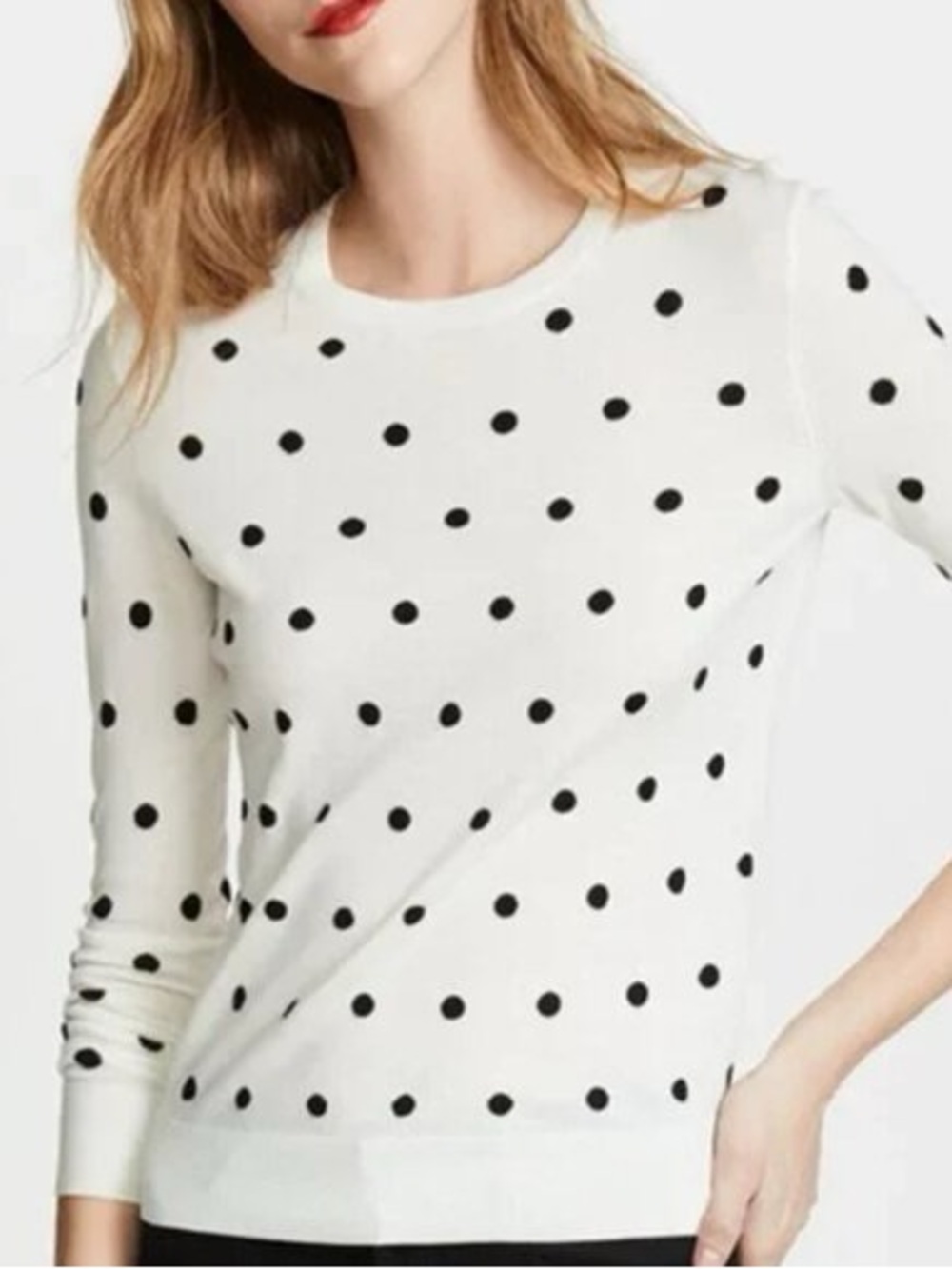 THEORY Ivory Thin Merino Wool Black Polka Dot Sweater Size S